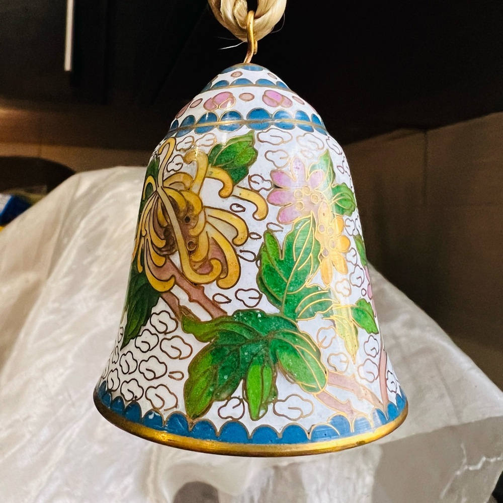 Floral Cloisonne Bell with Gold and Green Accents Like New!